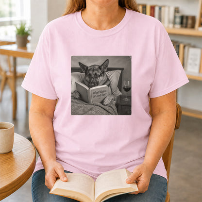 What Makes A Good Boy Printed T-Shirt | Cozy German Shepherd Mom Reader Gift Light Pink