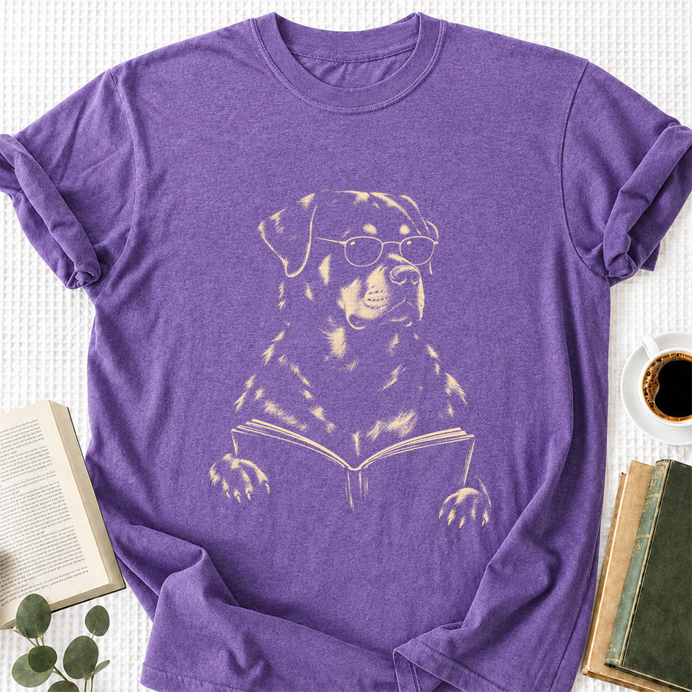 Rottweiler Reading Book Softstyle T-Shirt | Book Lover Gift Dark Heather