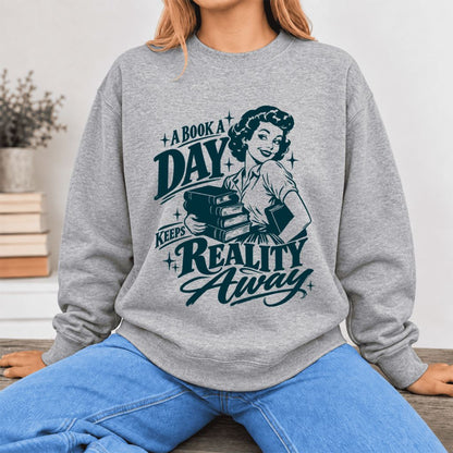 A Book A Day Keeps Reality Away Softstyle Sweatshirt | Cozy Book Lover Gift Sport Grey