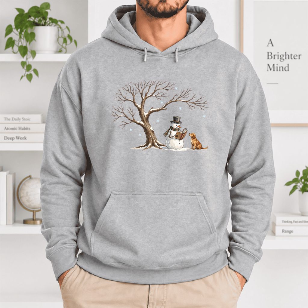 Golden Retriever And Snowman Under Tree Softstyle Hoodie | Christmas Reader Gift Sport Grey