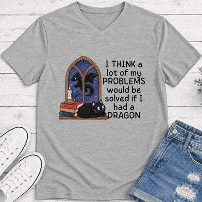 If I Could Have A Dragon Ultra-Soft V-Neck | Fantasy Reader Gift Athletic Heather