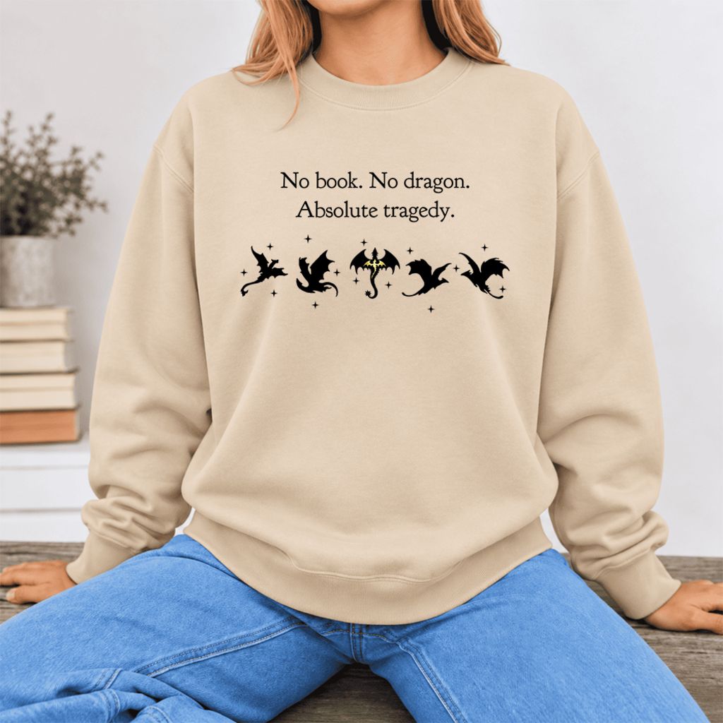 No Book, No Dragon Softstyle Sweatshirt | Fantasy Reader Gift Sand