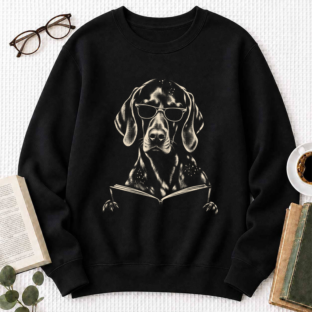 German Shorthaired Pointer Reading Book Crewneck Sweatshirt | Reader Gift Black