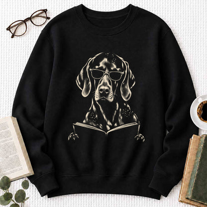 German Shorthaired Pointer Reading Book Crewneck Sweatshirt | Reader Gift Black