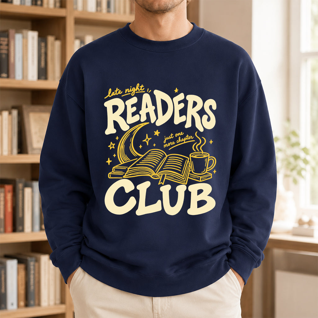 Late Night Readers Club Crewneck Sweatshirt | Reader Gift Navy