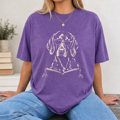 German Shorthaired Pointer Reading Book Softstyle T-Shirt | Book Lover Gift Heather Purple