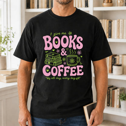 Books and Coffee Softstyle T-Shirt | Book Lover Gift Black