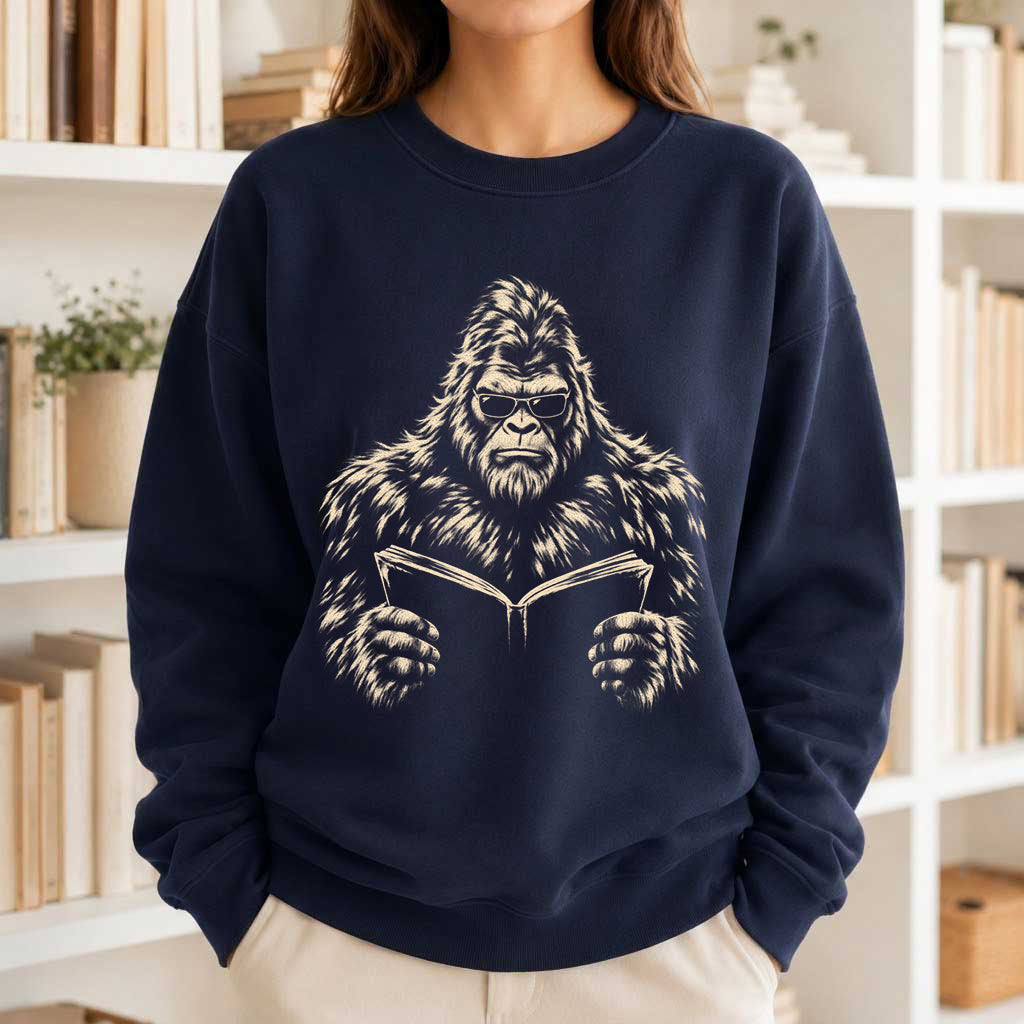 Big Foot Reading Book Crewneck Sweatshirt | Reader Gift Navy