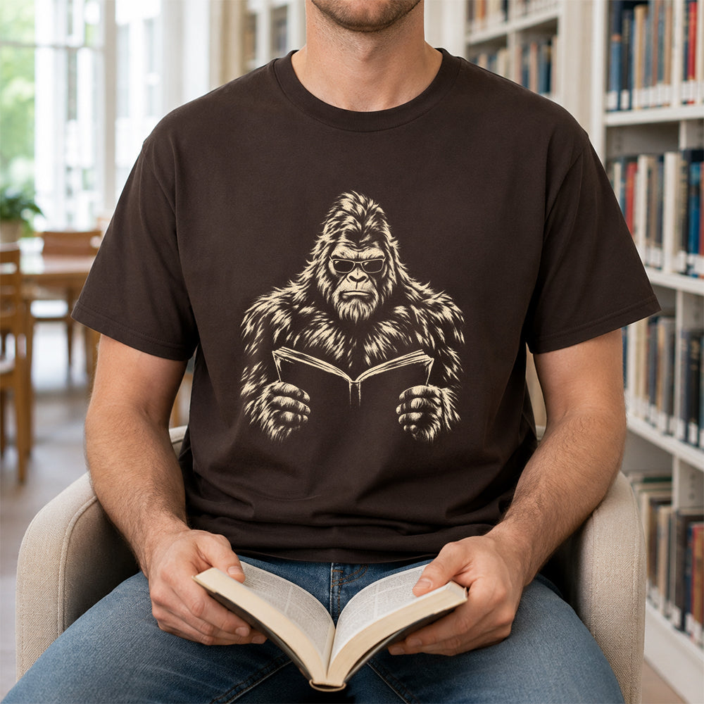Big Foot Reading Book Softstyle T-Shirt | Book Lover Gift Dark Chocolate
