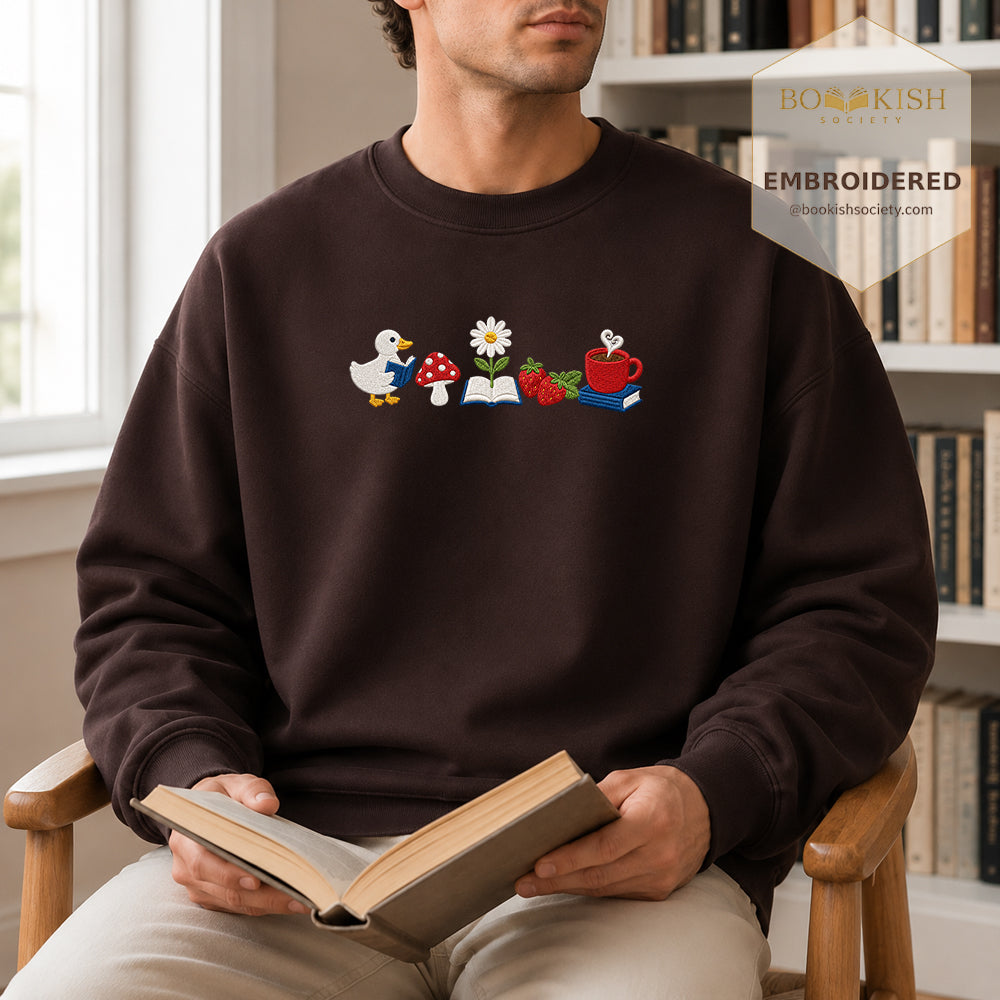 Duck Mushroom Embroidered Sweatshirt | Reader Gift Dark Chocolate