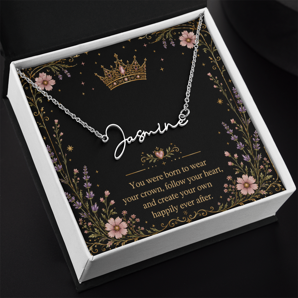 You Were Born To Wear Your Crown Decorative Card And Custom Name Polished Stainless Steel Necklace With Box Book Lover Gift Font 2
