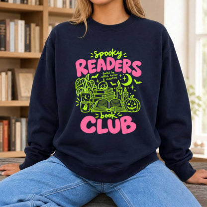 Spooky Readers Book Club Crewneck Sweatshirt | Halloween Reader Gift Navy