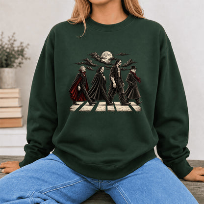 Monsters Road Printed Sweatshirt | Halloween Book Lover Gift Forest Green