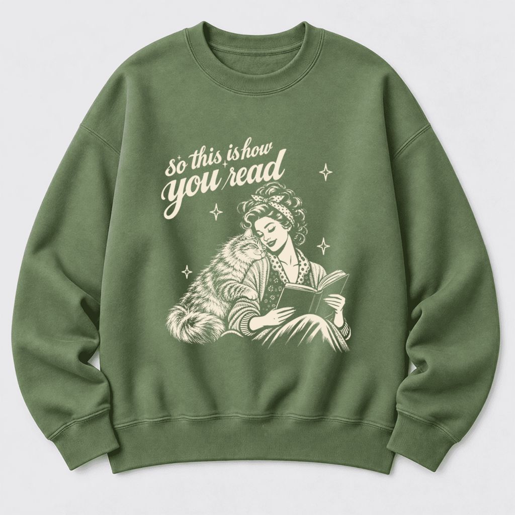 How You Read Siberian Softstyle Sweatshirt | Cozy Cat Lover Reader Gift Military Green