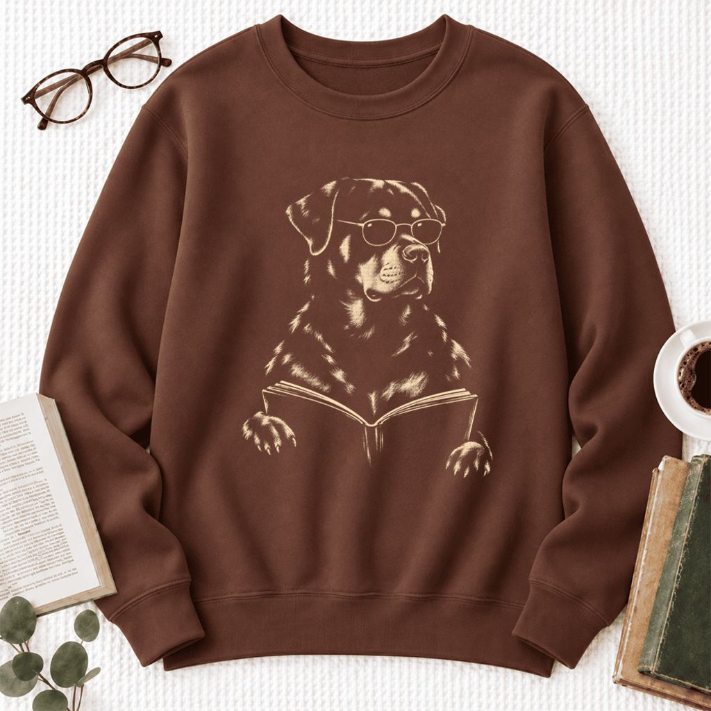 Rottweiler Reading Book Softstyle Sweatshirt | Dog Mom Reader Gift Cocoa
