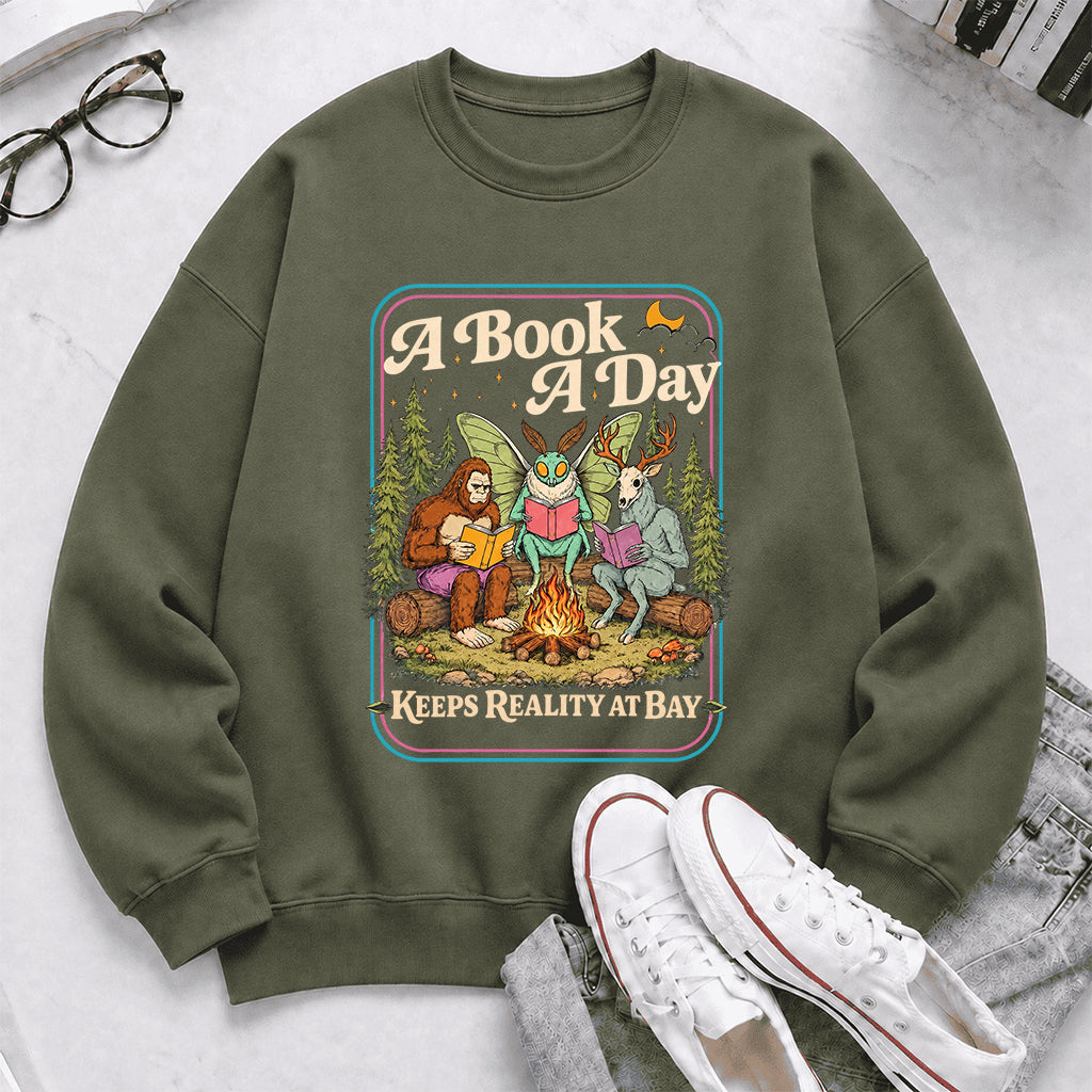 Cryptid Book Club Crewneck Sweatshirt | Reader Gift Military Green