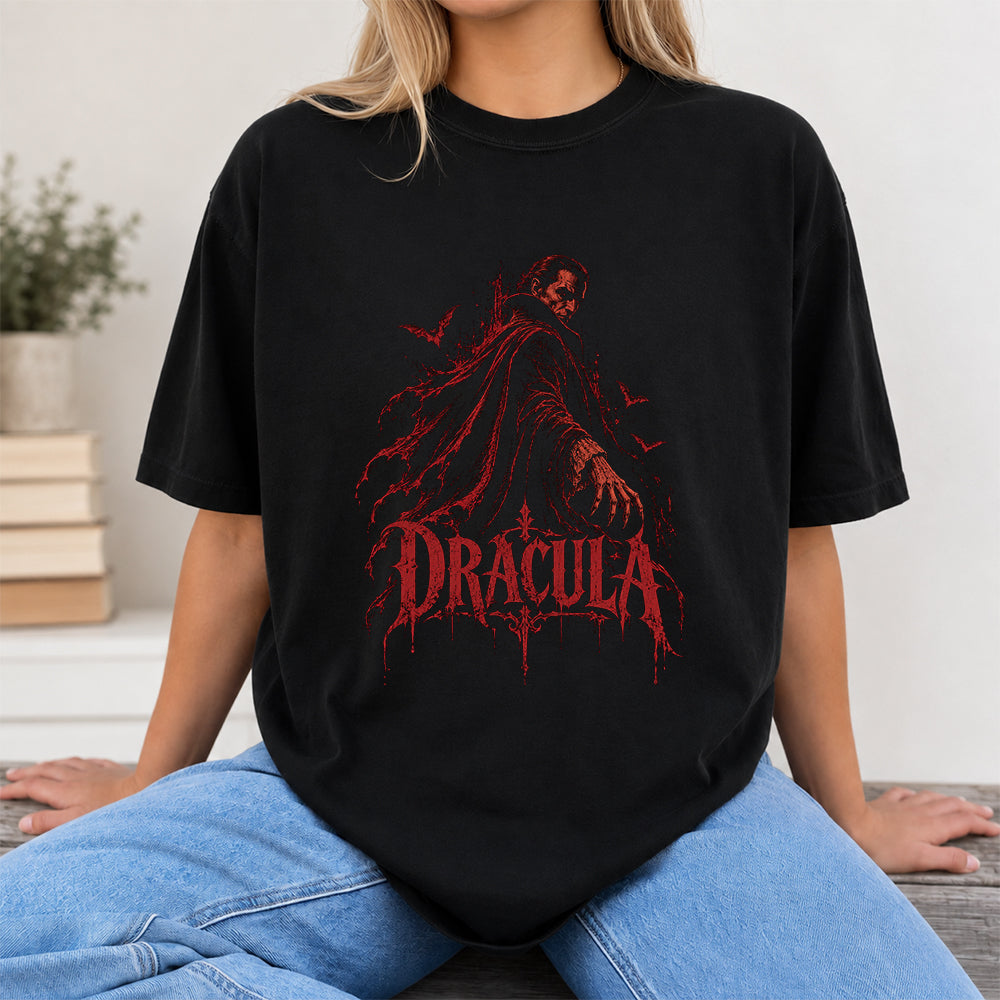 Dracula Printed T-Shirt | Halloween Horror Book Lover Gift Black