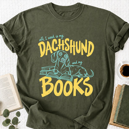 All I Need Is My Dachshund And My Books Softstyle T-Shirt | Book Lover Gift Military Green