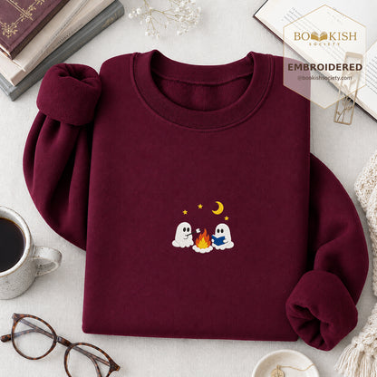 Cute Ghost Camping Embroidered Sweatshirt | Reader Gift Maroon
