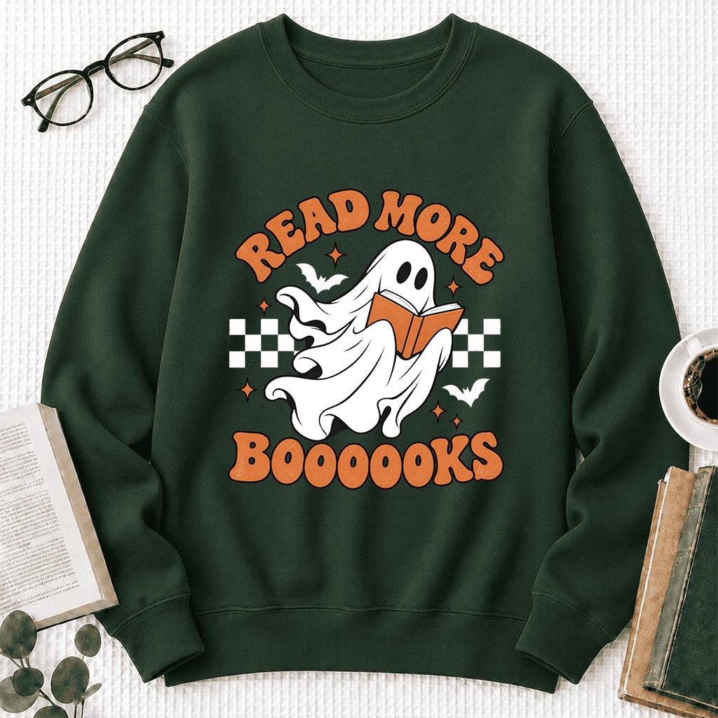 Read More Books Ghost Printed Sweatshirt | Halloween Book Lover Gift Forest Green