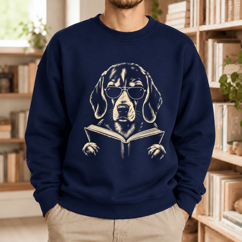 Beagle Reading Book Softstyle Sweatshirt | Dog Mom Reader Gift Navy