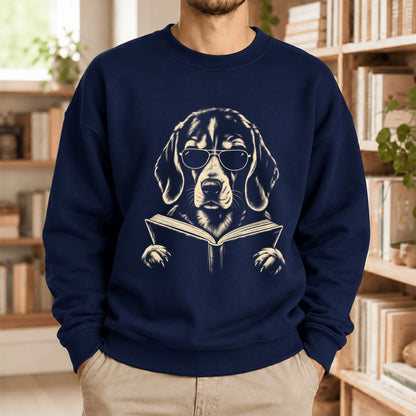 Beagle Reading Book Softstyle Sweatshirt | Dog Mom Reader Gift Navy