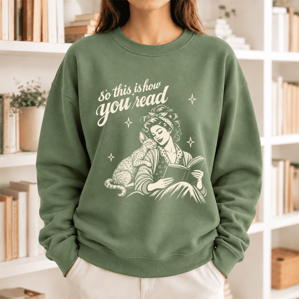 How You Read Devon Rex Softstyle Sweatshirt | Cozy Cat Lover & Reader Gift Military Green