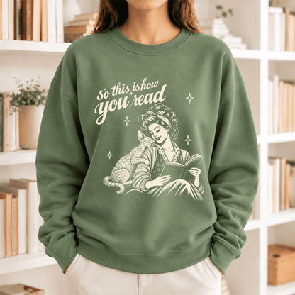 How You Read Devon Rex Softstyle Sweatshirt | Cozy Cat Lover & Reader Gift Military Green
