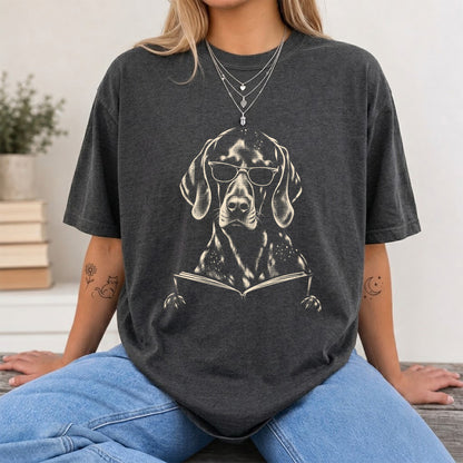 German Shorthaired Pointer Reading Book Softstyle T-Shirt | Book Lover Gift Dark Heather