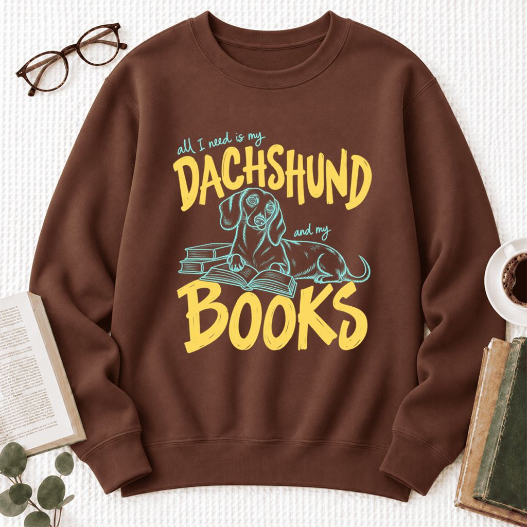 All I Need Is My Dachshund And My Books Softstyle Sweatshirt | Gift Cocoa