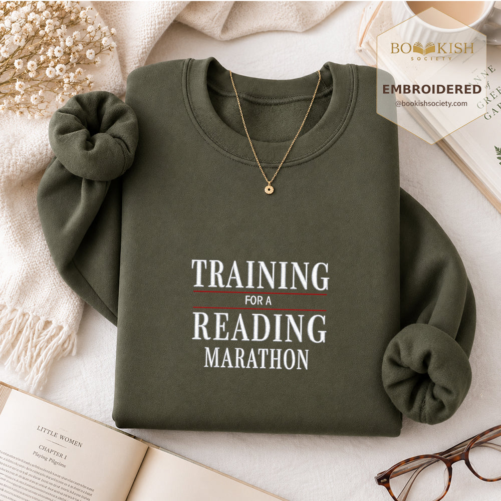 Currently Training for a Reading Marathon Embroidered Sweatshirt | Reader Gift Military Green