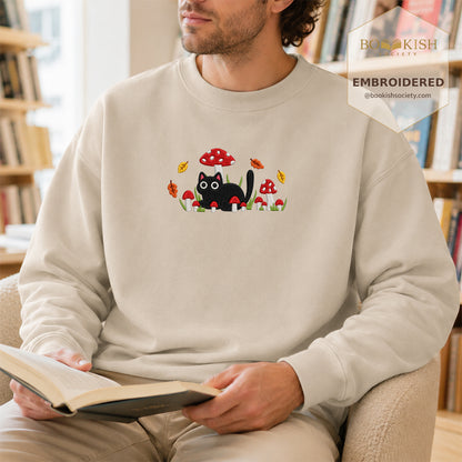 Mushroom Cat Embroidered Sweatshirt | Reader Gift Sand