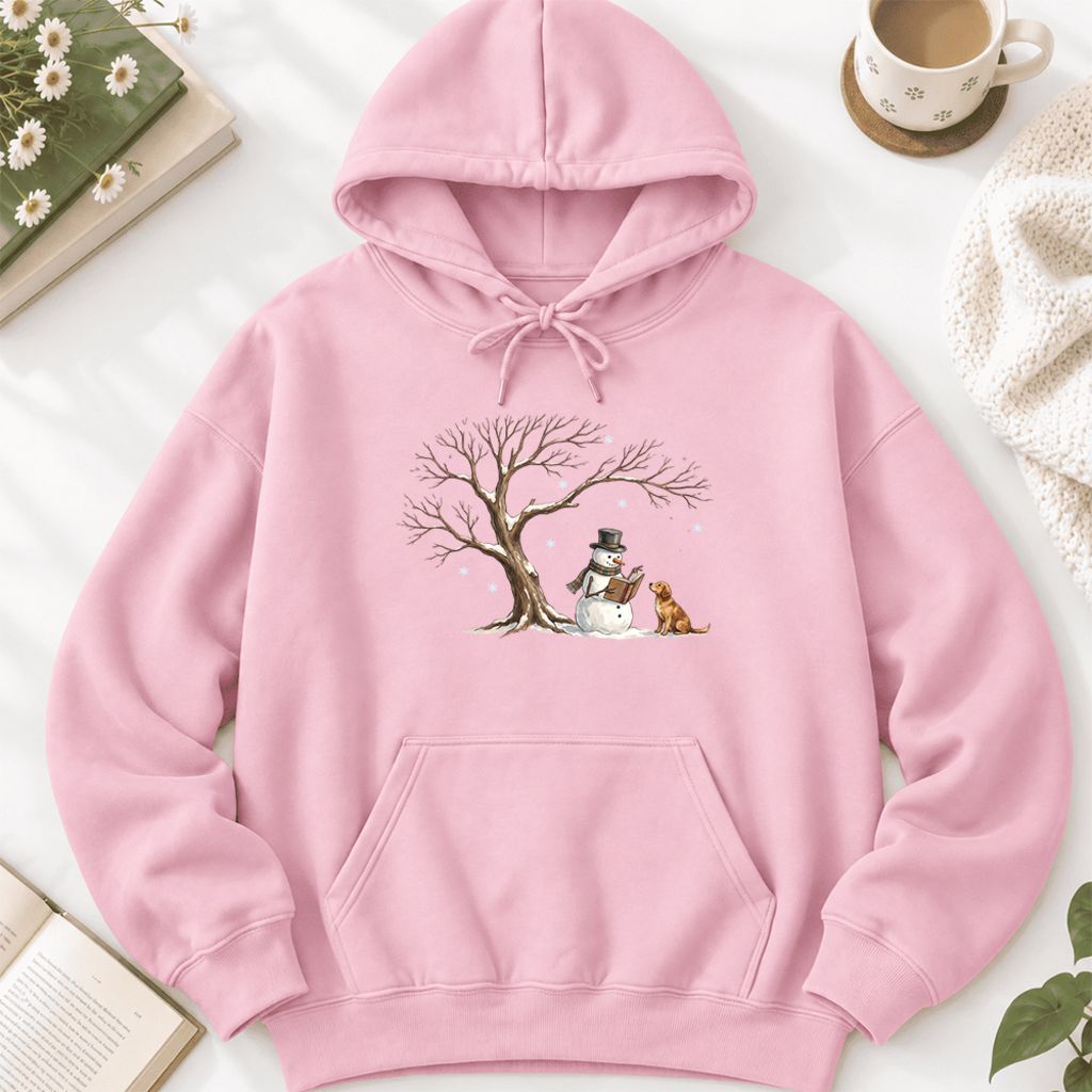 Golden Retriever And Snowman Under Tree Softstyle Hoodie | Christmas Reader Gift Light Pink