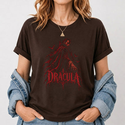 Dracula Printed T-Shirt | Halloween Horror Book Lover Gift Dark Chocolate
