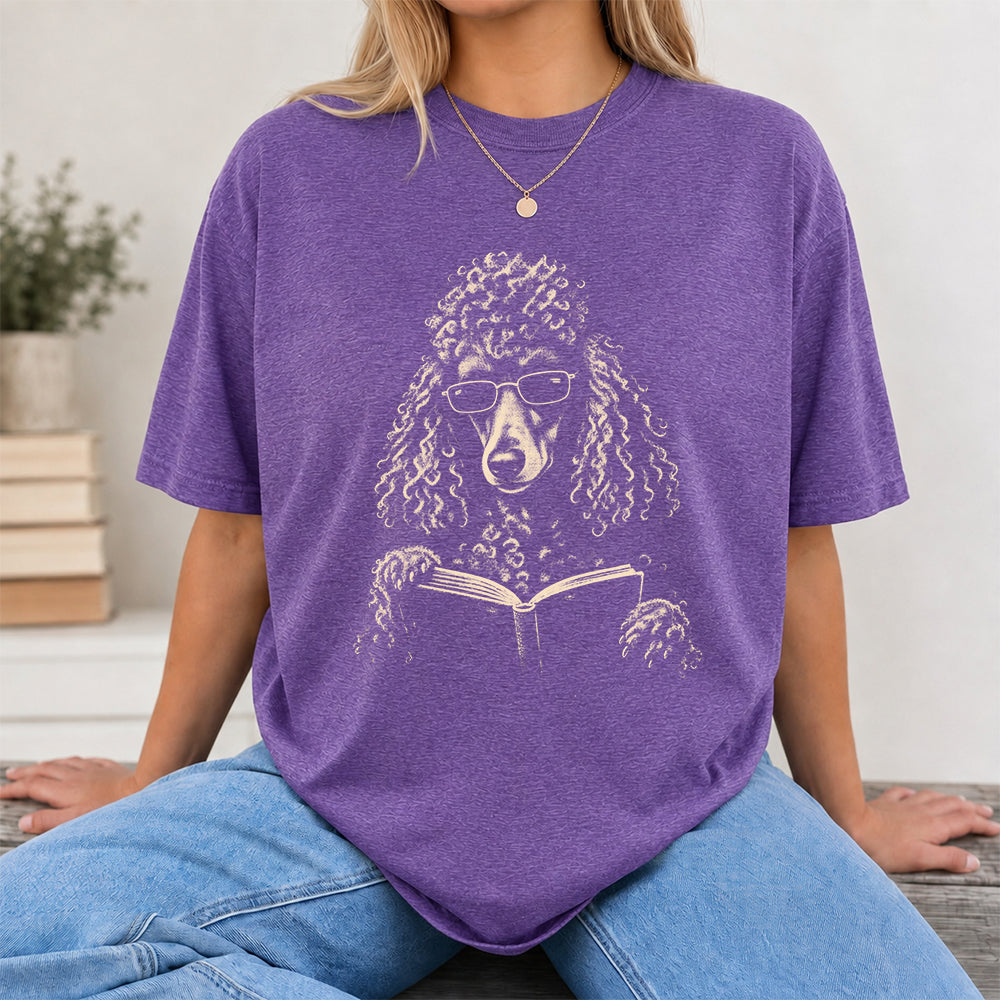 Poodle Reading Book Softstyle T-Shirt | Book Lover Gift Heather Purple