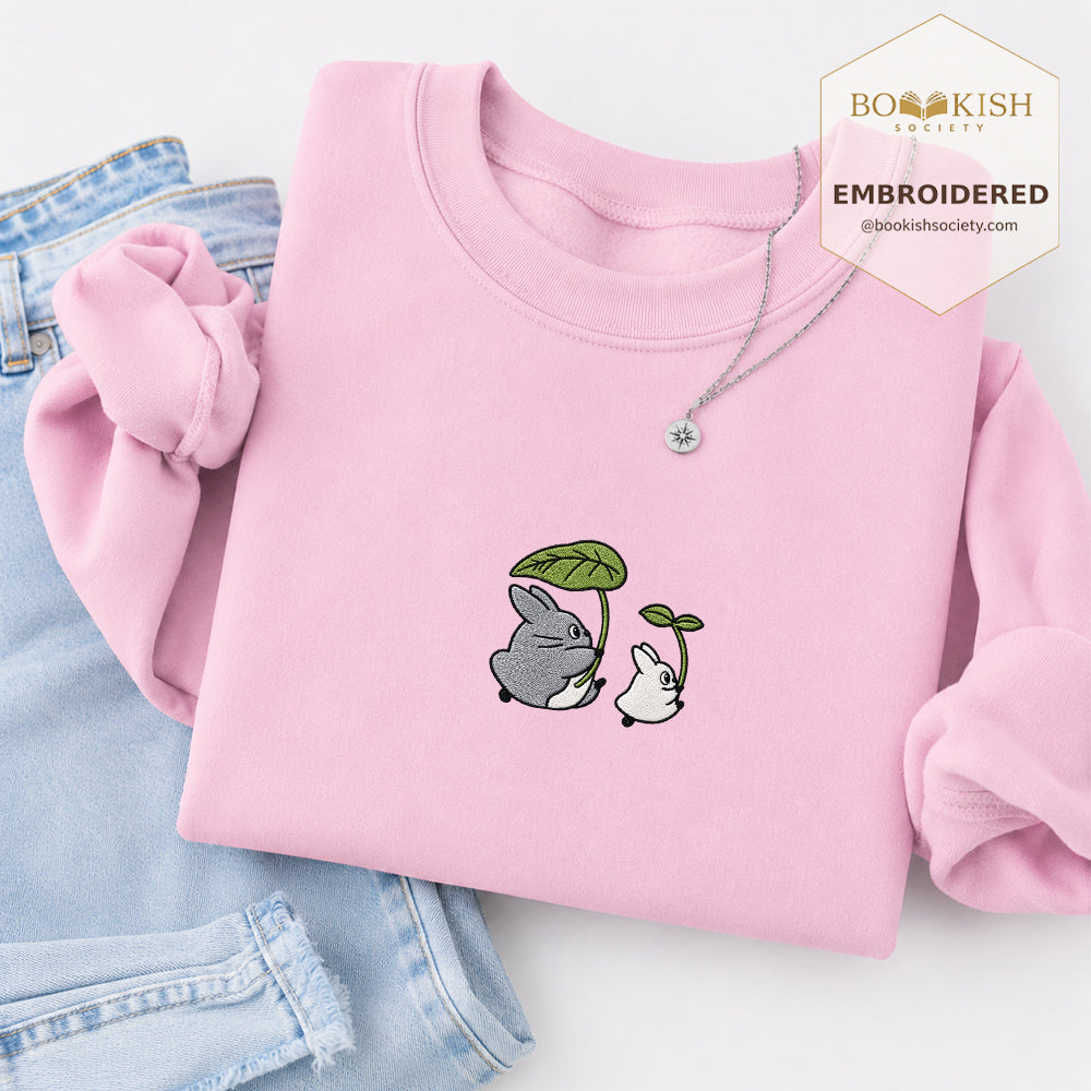 Forest Spirits and Flowers Embroidered Sweatshirt | Reader Gift Light Pink