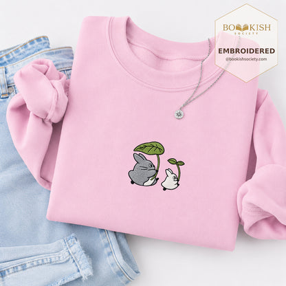 Forest Spirits and Flowers Embroidered Sweatshirt | Reader Gift Light Pink