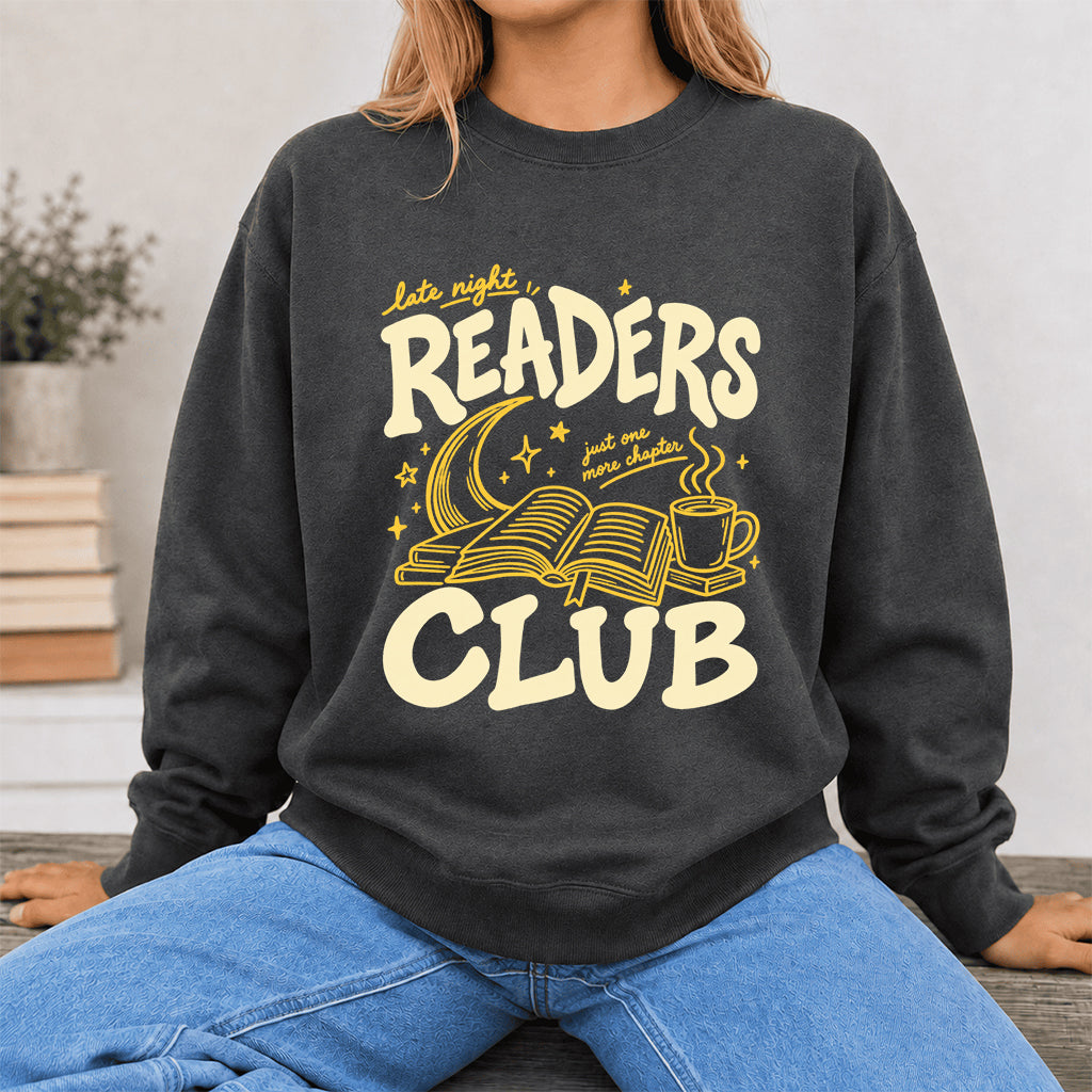 Late Night Readers Club Crewneck Sweatshirt | Reader Gift Dark Heather