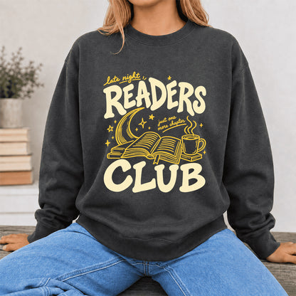 Late Night Readers Club Crewneck Sweatshirt | Reader Gift Dark Heather