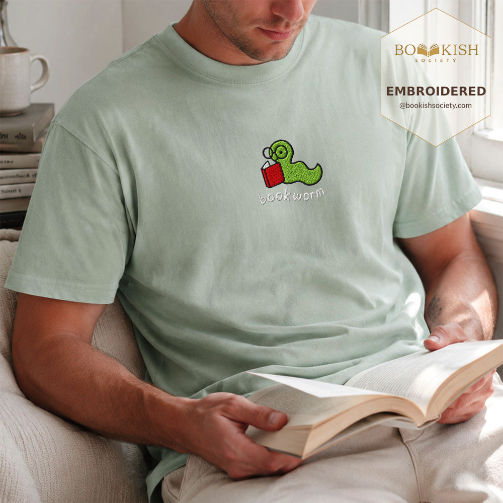 Embroidered Bookworm Comfort Color® T-shirt Book Lover Gift Bay