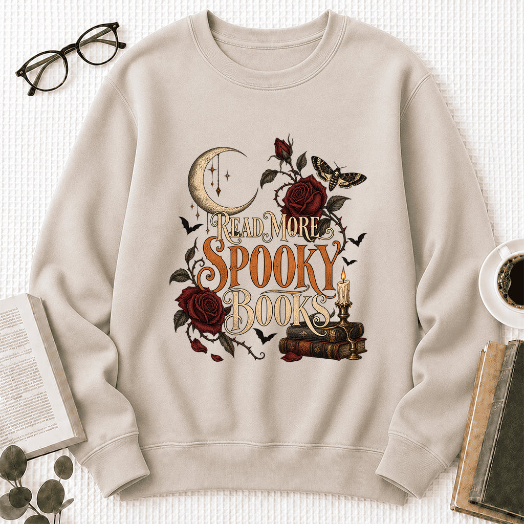 Read More Spooky Books Printed Sweatshirt | Halloween Book Lover Gift Sand