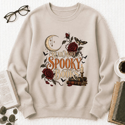 Read More Spooky Books Printed Sweatshirt | Halloween Book Lover Gift Sand