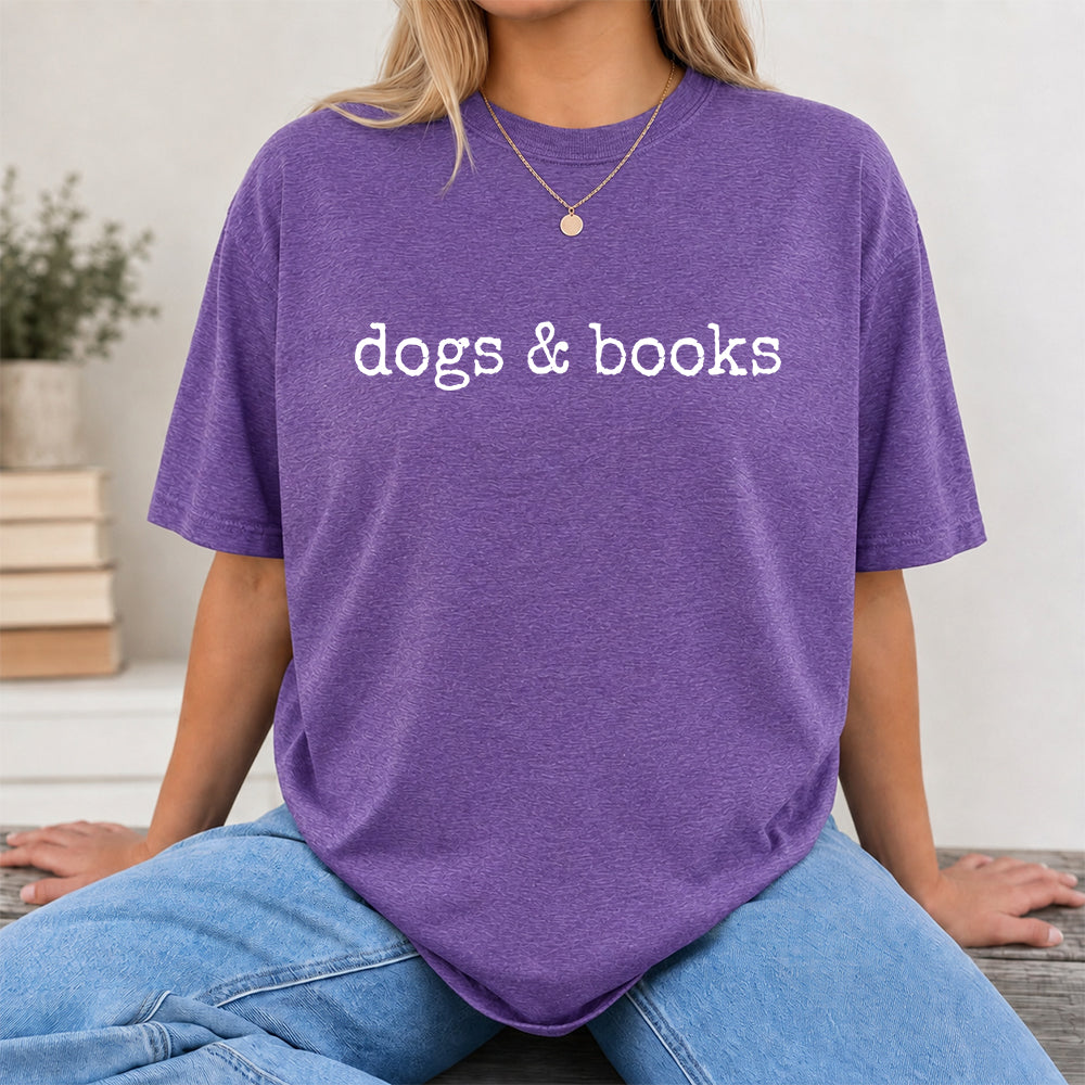 Dogs & Books Sport Cotton T-Shirt | Dog Lover & Reader Gift Heather Purple
