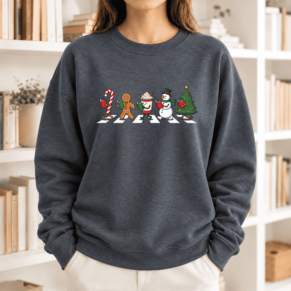 Christmas Reading Parade Softstyle Sweatshirt | Christmas Gift For Readers Dark Heather