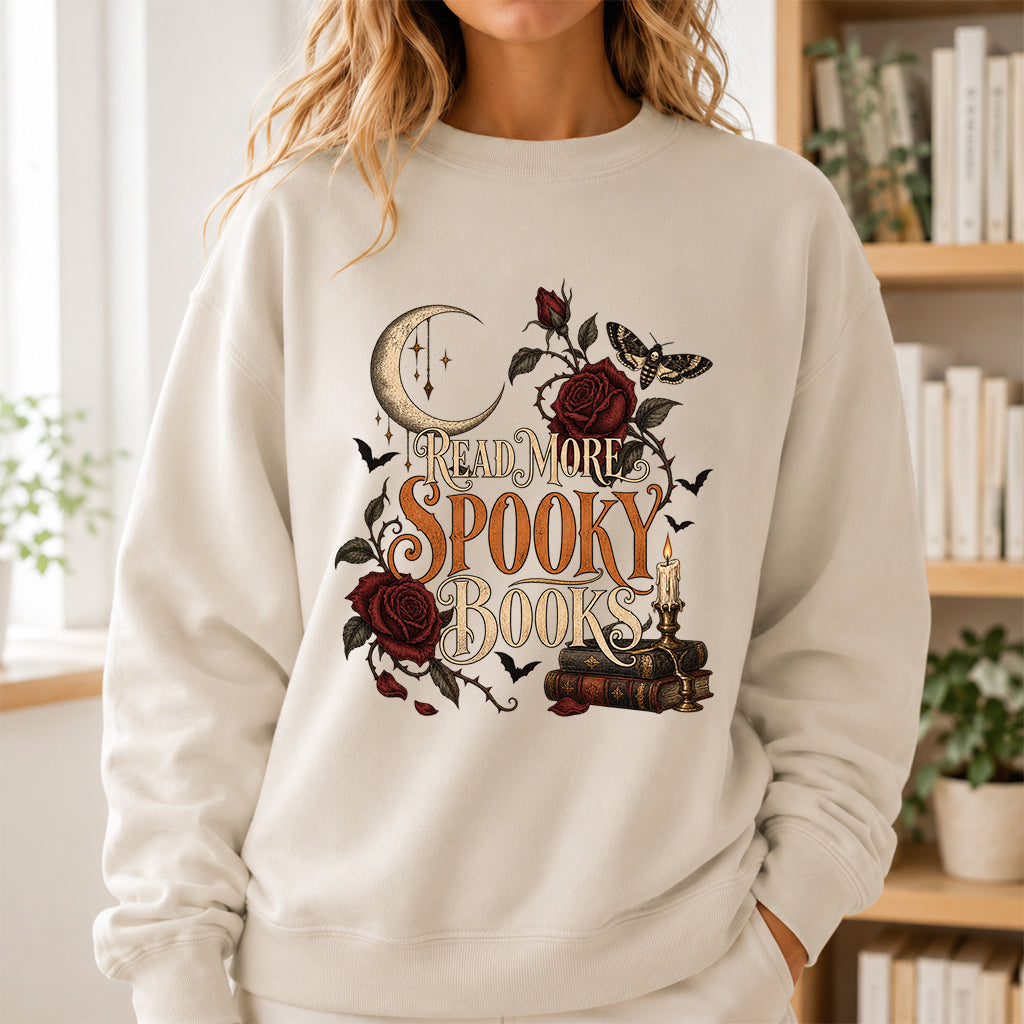 Read More Spooky Books Printed Sweatshirt | Halloween Book Lover Gift Sand