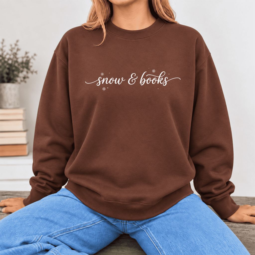 Snow & Books Softstyle Sweatshirt | Christmas Book Lover Gift Cocoa