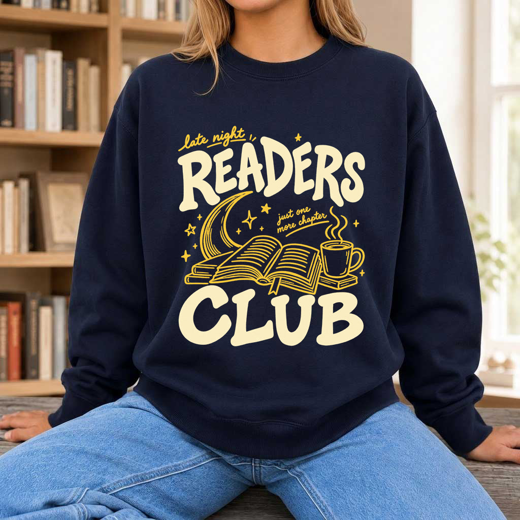 Late Night Readers Club Crewneck Sweatshirt | Reader Gift Navy