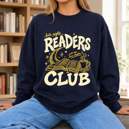Late Night Readers Club Crewneck Sweatshirt | Reader Gift Navy