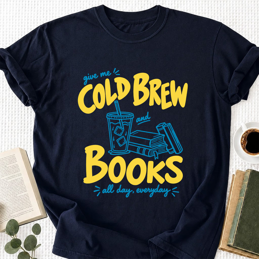 Give Me Cold Brew And Books Softstyle T-Shirt | Book Lover Gift Navy