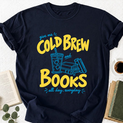 Give Me Cold Brew And Books Softstyle T-Shirt | Book Lover Gift Navy
